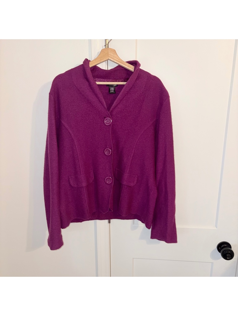 East 5th 100% Wool Woman’s XL Extra Large purple button front cardigan sweater